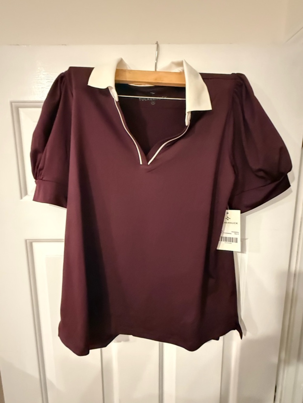 Tuckernuck Burgundy Polo Blouse with Cream Collar